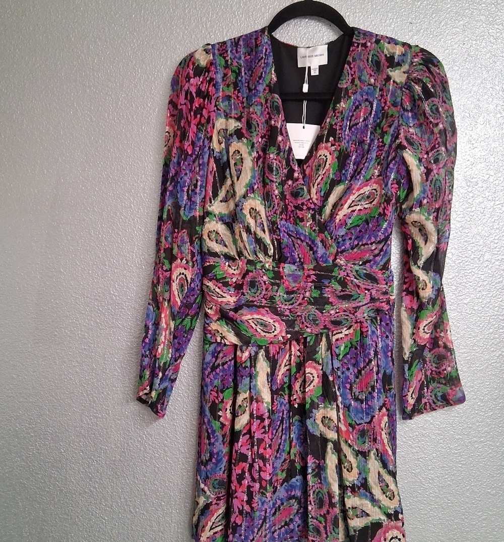 NWT Lavender Brown Kensley Silk Blend Multi Color Mini Dress   Size XS